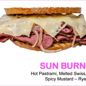 hot pastrami melted swiss fried onions mustard