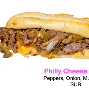 Philly Cheese Steak, Peppers, Onion, Mushroom on a Sub
