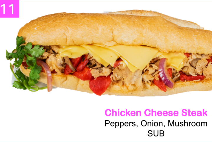 Chicken Cheese Steak, Peppers, Onion, Mushroom on a Sub