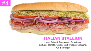 Italian Stallion Italian Sub Ham, Pepperoni, Salami, lettuce Tomato onion oil vinegar