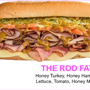 Honey Turkey, Honey Ham, Provolone, Lettuce, Tomato, Honey Mustard on a Sub